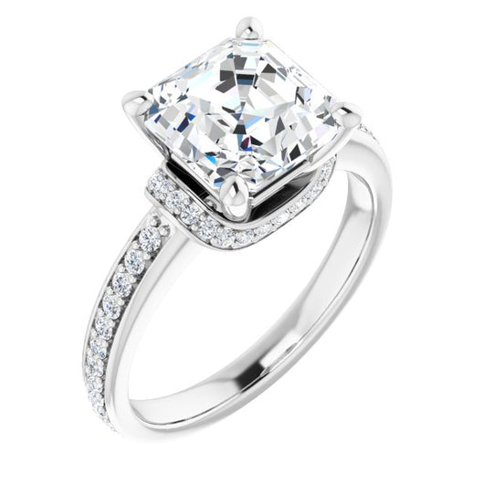 10K White Gold Customizable Asscher Cut Setting with Organic Under-halo & Shared Prong Band