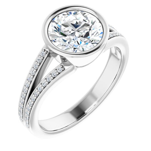 10K White Gold Customizable Bezel-set Round Cut Design with Split Shared Prong Band