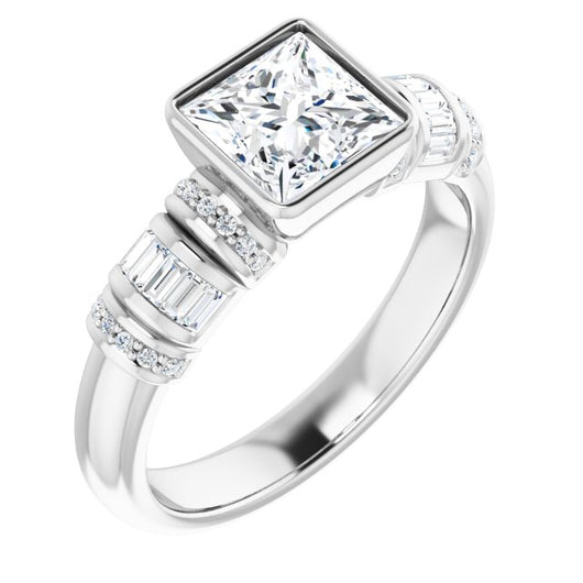 10K White Gold Customizable Bezel-set Princess/Square Cut Setting with Wide Sleeve-Accented Band