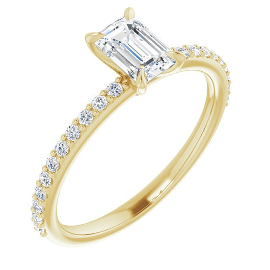 10K Yellow Gold Customizable Emerald/Radiant Cut Style with Delicate Pavé Band