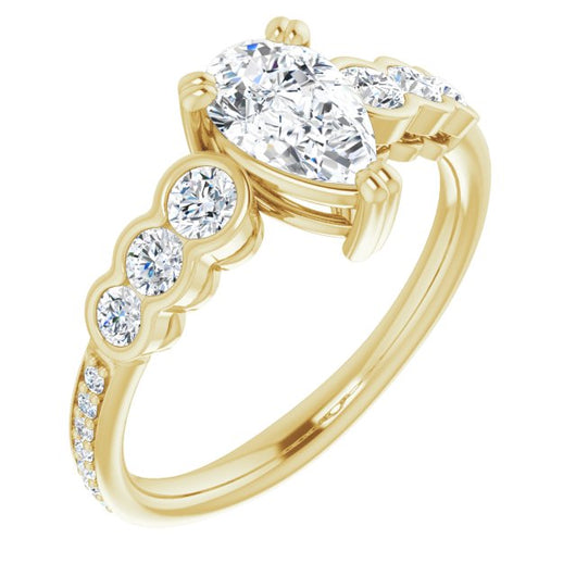 10K Yellow Gold Customizable Pear Cut 7-stone Style Enhanced with Bezel Accents and Shared Prong Band