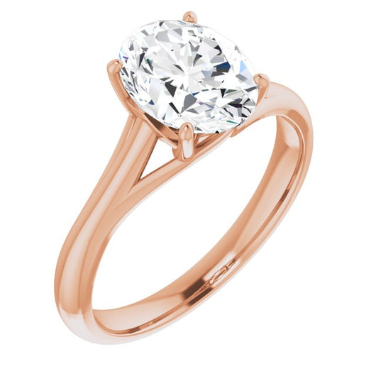 10K Rose Gold Customizable Oval Cut Solitaire with Crosshatched Prong Basket