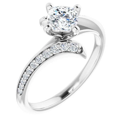 10K White Gold Customizable Cushion Cut Style with Artisan Bypass and Shared Prong Band