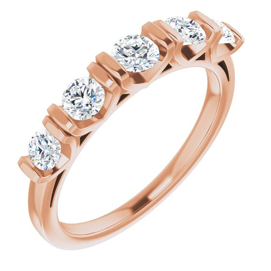 10K Rose Gold Customizable 5-stone Round Cut Design with Thick Channel Setting