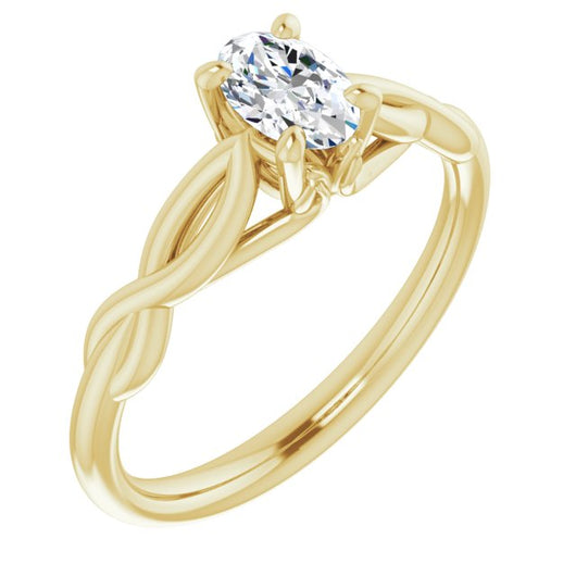 10K Yellow Gold Customizable Oval Cut Solitaire with Braided Infinity-inspired Band and Fancy Basket)