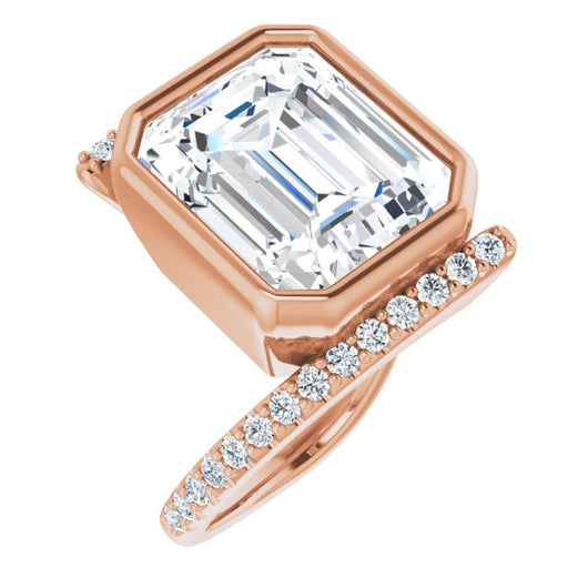 10K Rose Gold Customizable Bezel-set Emerald/Radiant Cut Design with Bypass Pavé Band