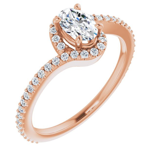 10K Rose Gold Customizable Artisan Oval Cut Design with Thin, Accented Bypass Band