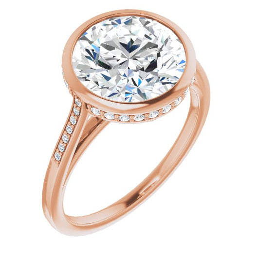 10K Rose Gold Customizable Cathedral-Bezel Round Cut Style with Under-halo and Shared Prong Band