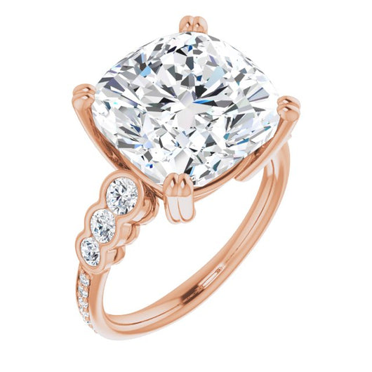 10K Rose Gold Customizable Cushion Cut 7-stone Style Enhanced with Bezel Accents and Shared Prong Band