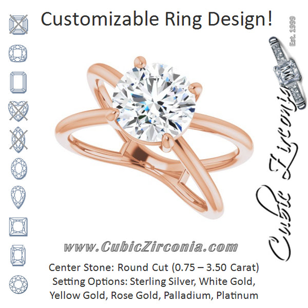 Cubic Zirconia Engagement Ring- The Bǎo (Customizable Round Cut Solitaire with Semi-Atomic Symbol Band)