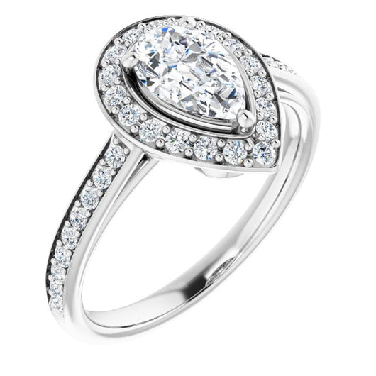 10K White Gold Customizable Cathedral-raised Pear Cut Halo-and-Accented Band Design