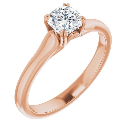 10K Rose Gold Customizable Cushion Cut Solitaire with Under-trellis Design