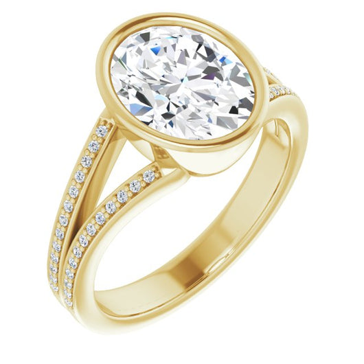 10K Yellow Gold Customizable Bezel-set Oval Cut Design with Split Shared Prong Band