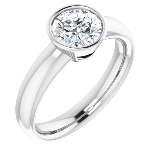 10K White Gold Customizable Bezel-set Round Cut Solitaire with Wide Band