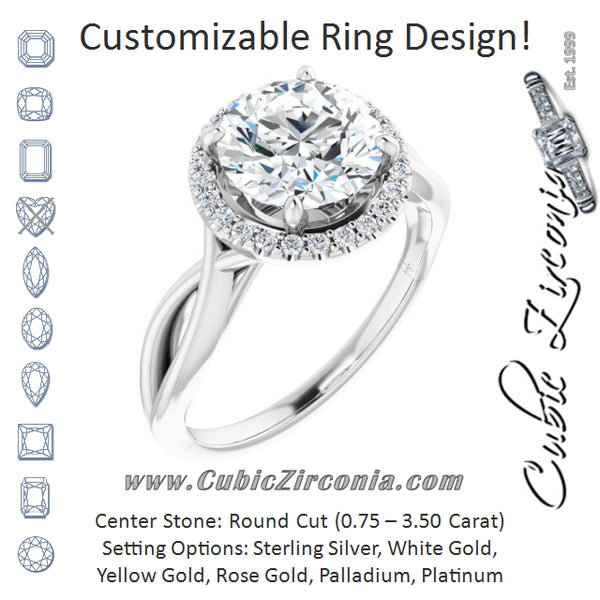 Cubic Zirconia Engagement Ring- The Yawén (Customizable Cathedral-Halo Round Cut Design with Twisting Split Band)