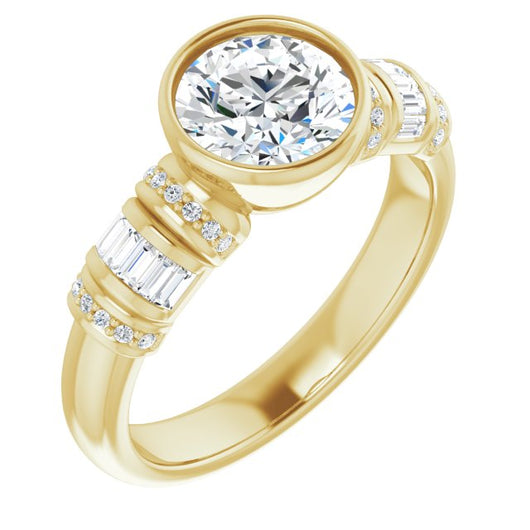 10K Yellow Gold Customizable Bezel-set Round Cut Setting with Wide Sleeve-Accented Band