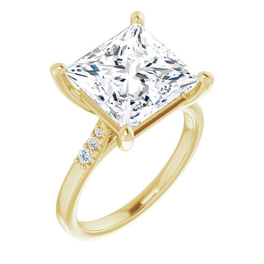 10K Yellow Gold Customizable 7-stone Princess/Square Cut Cathedral Style with Triple Graduated Round Cut Side Stones