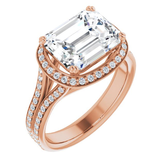 10K Rose Gold Customizable Cathedral-set Emerald/Radiant Cut Style with Split-Pav? Band