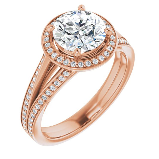 10K Rose Gold Customizable Round Cut Design with Split-Band Shared Prong & Halo