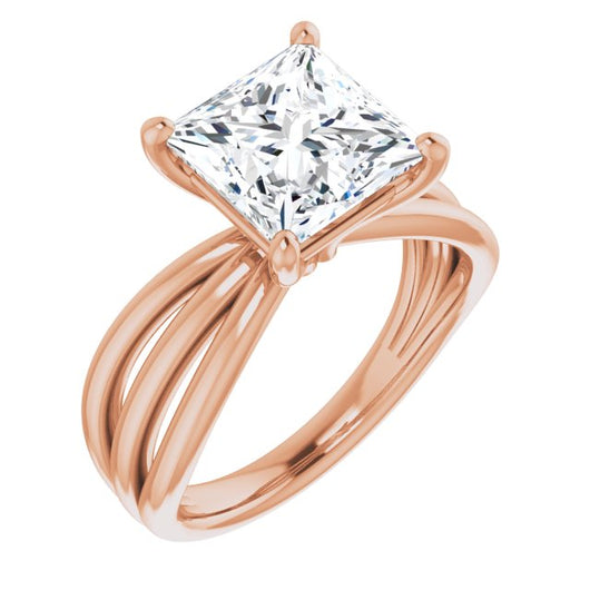 10K Rose Gold Customizable Princess/Square Cut Solitaire Design with Wide, Ribboned Split-band