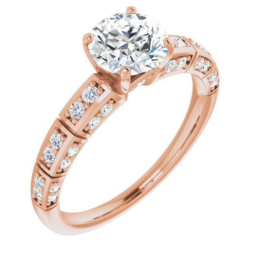 10K Rose Gold Customizable Round Cut Style with Three-sided, Segmented Shared Prong Band