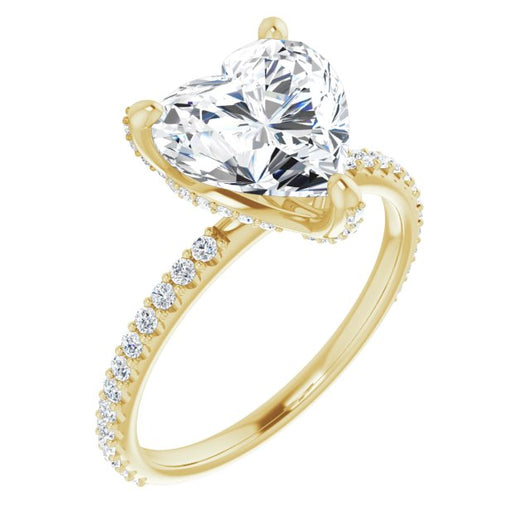 10K Yellow Gold Customizable Heart Cut Design with Round-Accented Band, Micropav? Under-Halo and Decorative Prong Accents)