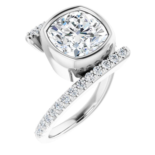 10K White Gold Customizable Bezel-set Cushion Cut Design with Bypass Pavé Band