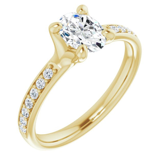 10K Yellow Gold Customizable Heavy Prong-Set Oval Cut Style with Round Cut Band Accents