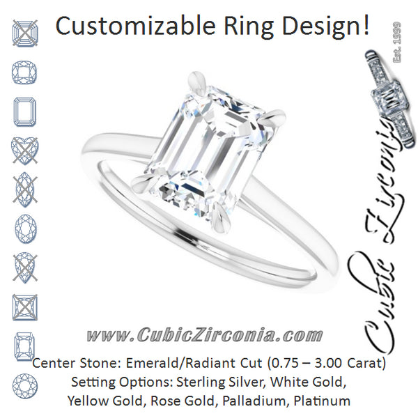 Cubic Zirconia Engagement Ring- The Nala (Customizable Classic Cathedral Emerald Cut Solitaire)