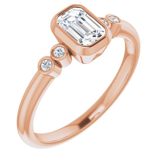 10K Rose Gold Customizable 5-stone Bezel-set Emerald/Radiant Cut Design with Quad Round-Bezel Side Stones