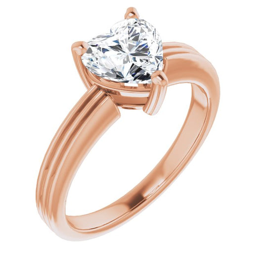 10K Rose Gold Customizable Heart Cut Solitaire with Double-Grooved Band