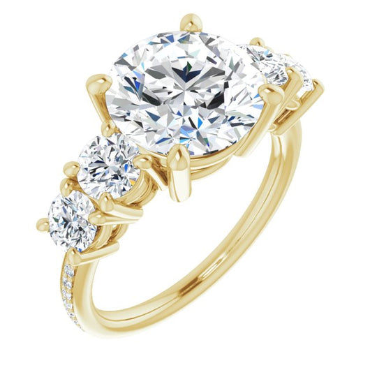 10K Yellow Gold Customizable 5-stone Round Cut Design Enhanced with Accented Band