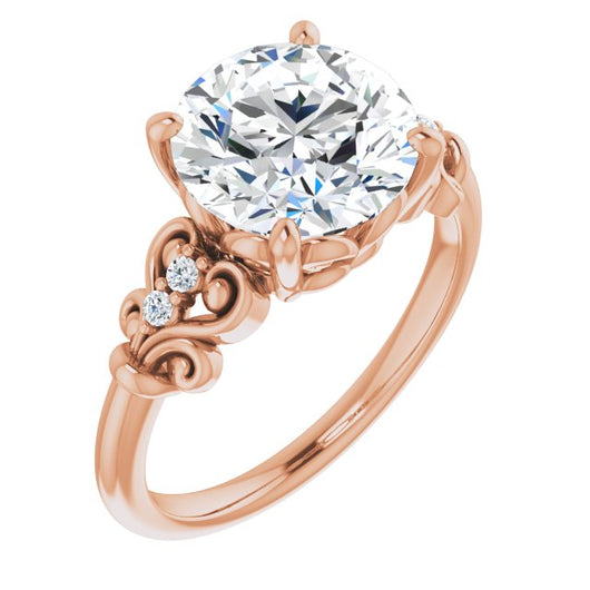 10K Rose Gold Customizable Vintage 5-stone Design with Round Cut Center and Artistic Band Décor