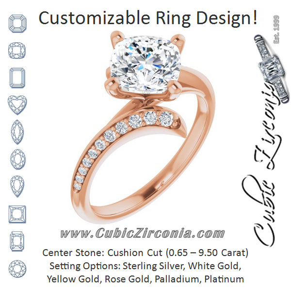 Cubic Zirconia Engagement Ring- The Cassy Anya (Customizable Cushion Cut Style with Artisan Bypass and Shared Prong Band)