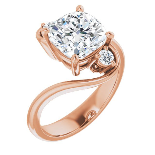 10K Rose Gold Customizable 3-stone Cushion Cut Setting featuring Artisan Bypass