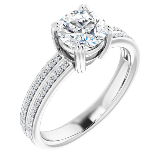 10K White Gold Customizable Round Cut Center with 100-stone* "Waterfall" Pavé Split Band