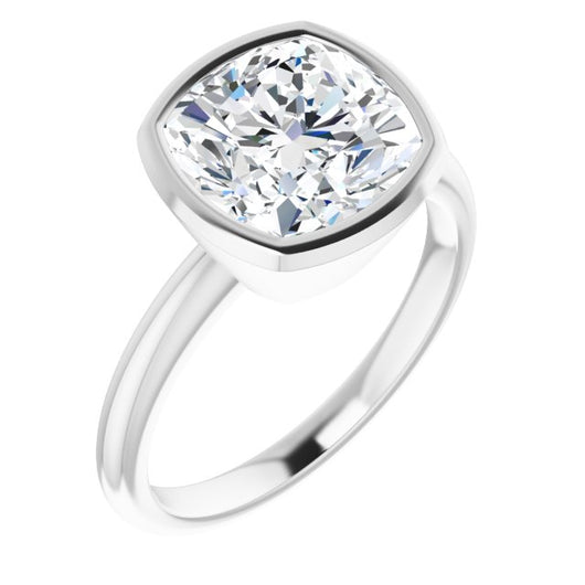 10K White Gold Customizable Bezel-set Cushion Cut Solitaire with Thin Band