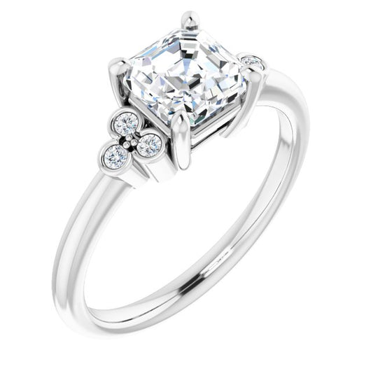 10K White Gold Customizable 7-stone Asscher Cut Center with Round-Bezel Side Stones