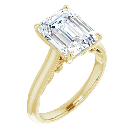 10K Yellow Gold Customizable Emerald/Radiant Cut Cathedral Solitaire with Two-Tone Option Decorative Trellis 'Down Under'