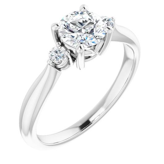 10K White Gold Customizable 3-stone Round Cut Design with Twin Petite Round Accents