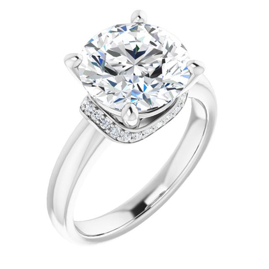 Platinum Customizable Round Cut Style featuring Saddle-shaped Under Halo