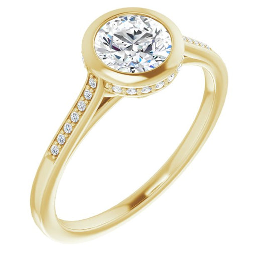 10K Yellow Gold Customizable Cathedral-Bezel Round Cut Style with Under-halo and Shared Prong Band