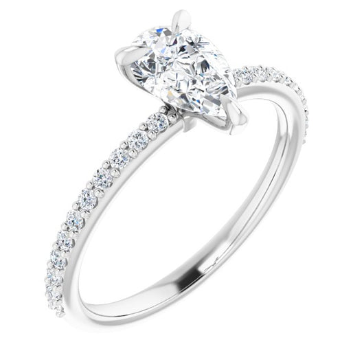 10K White Gold Customizable Pear Cut Style with Delicate Pavé Band