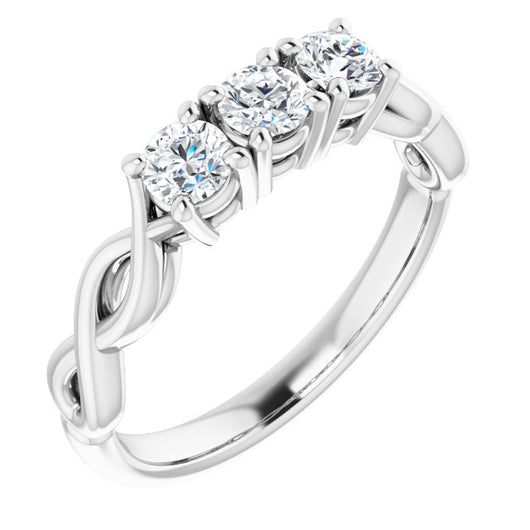 10K White Gold Customizable Triple Round Cut Design with Twisting Infinity Split Band