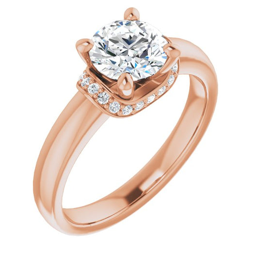 10K Rose Gold Customizable Round Cut Style featuring Saddle-shaped Under Halo