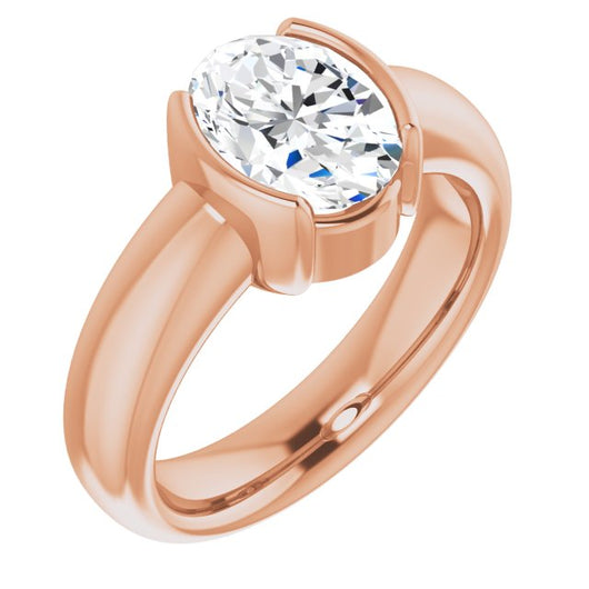 10K Rose Gold Customizable Bezel-set Oval Cut Solitaire with Thick Band