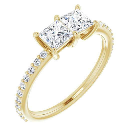 10K Yellow Gold Customizable Enhanced 2-stone Princess/Square Cut Design with Ultra-thin Accented Band