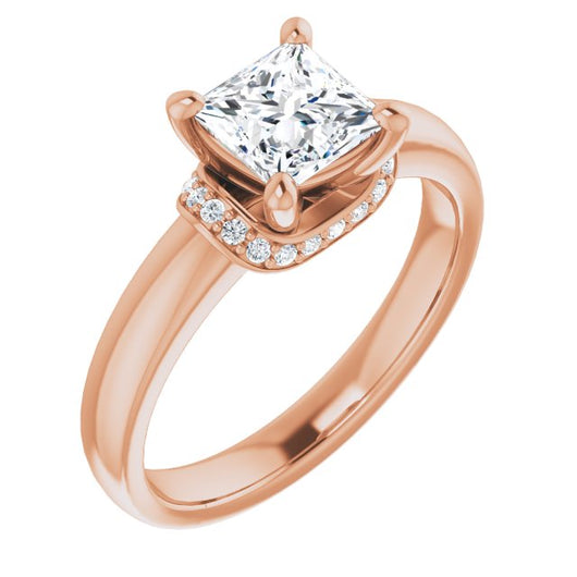 10K Rose Gold Customizable Princess/Square Cut Style featuring Saddle-shaped Under Halo