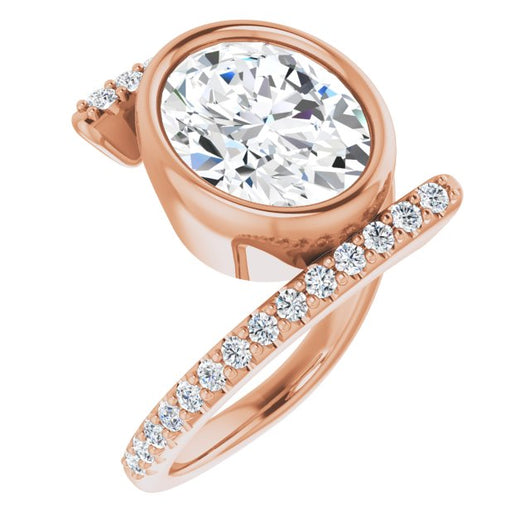 10K Rose Gold Customizable Bezel-set Oval Cut Design with Bypass Pavé Band