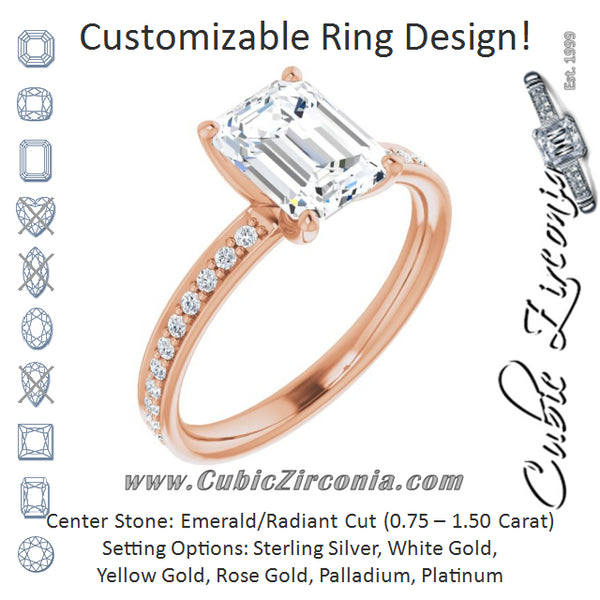 Cubic Zirconia Engagement Ring- The Helena (Customizable Classic Prong-set Emerald Cut Design with Shared Prong Band)